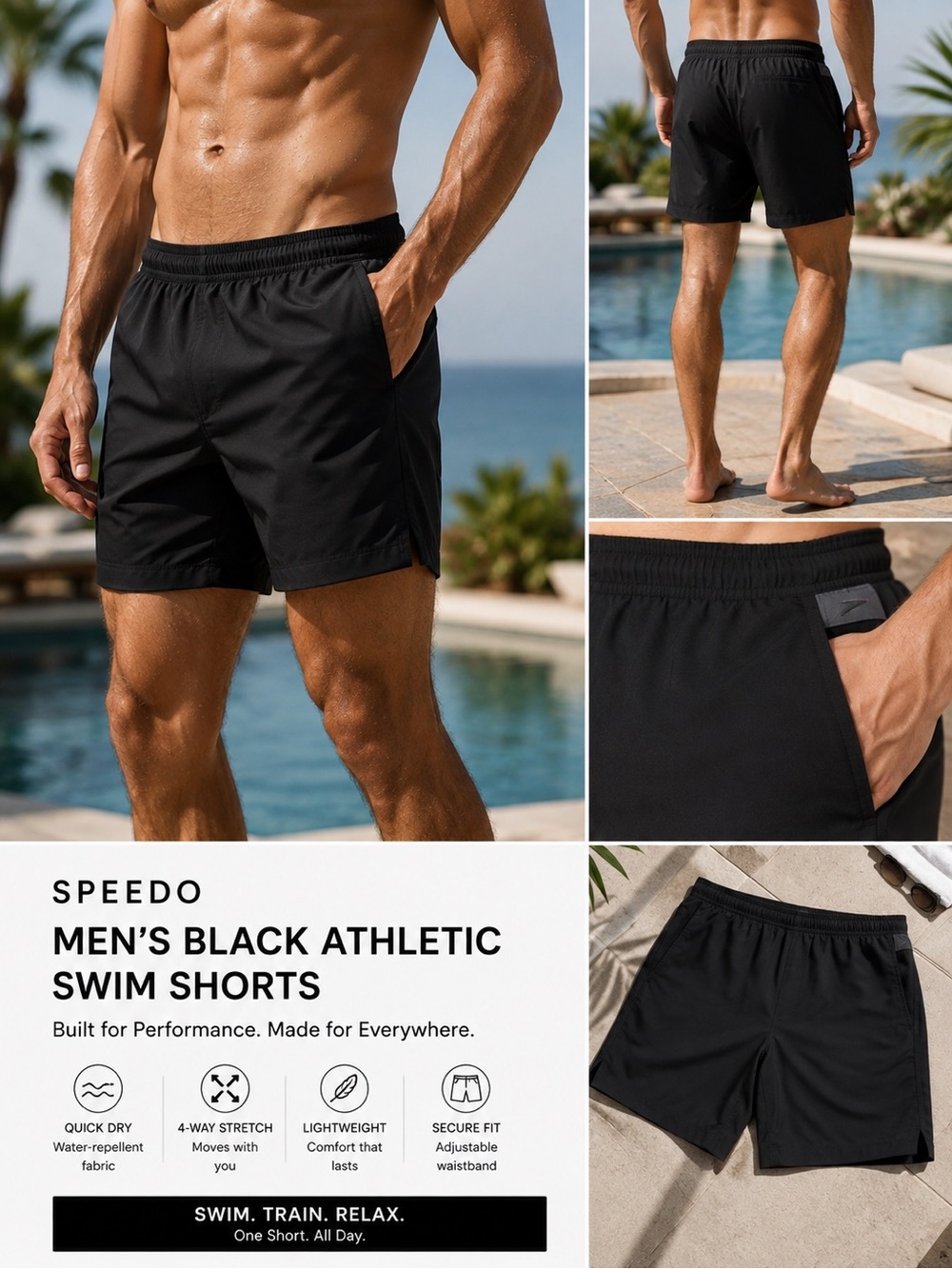 Speedo Men’s Black Athletic Swim Shorts
